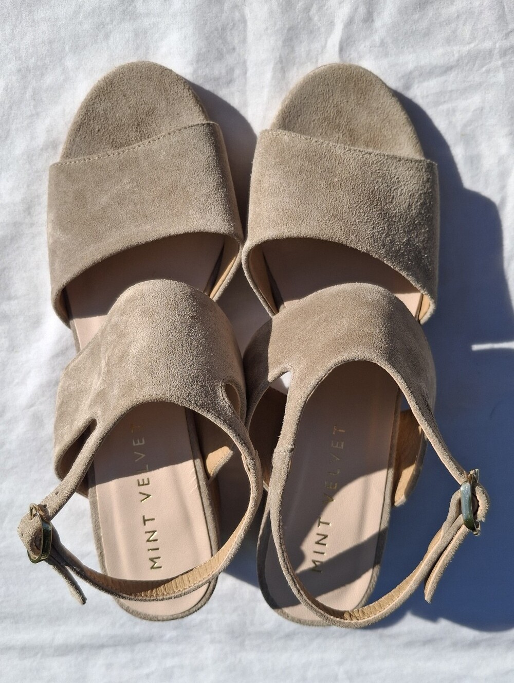 Mint Velvet Arna Natural Suede Cut Out Block Heel Round Toe Slingback Sandal 8.5 - Picture 6 of 10